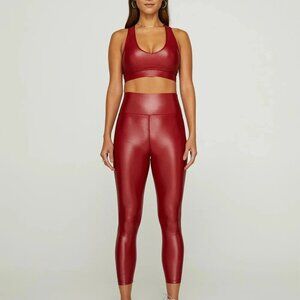 Carbon38 SETHigh Rise Liquid Glossy LEGGINGS AND BRA Takra Shine Rum Wine MEDIUM